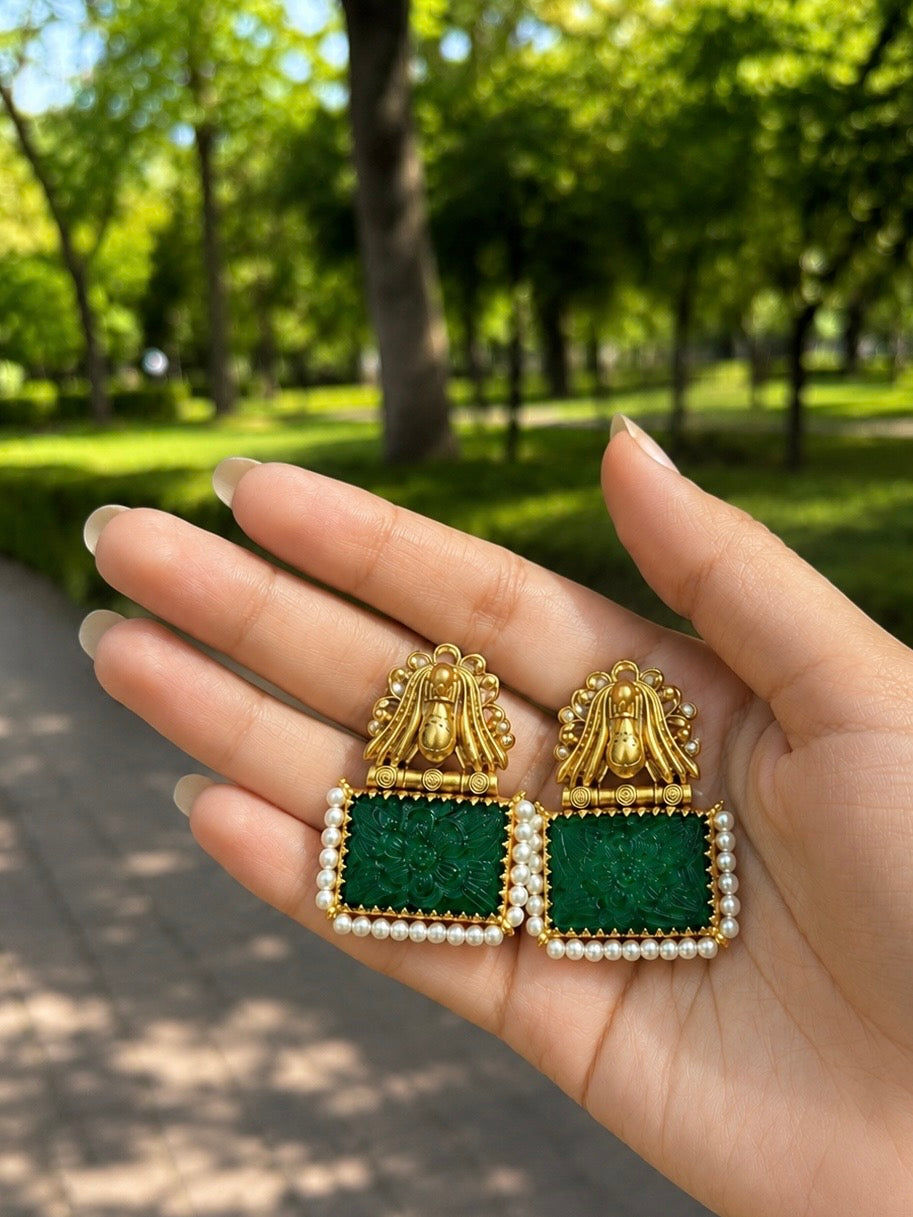 Royal Emerald Pearl Earrings